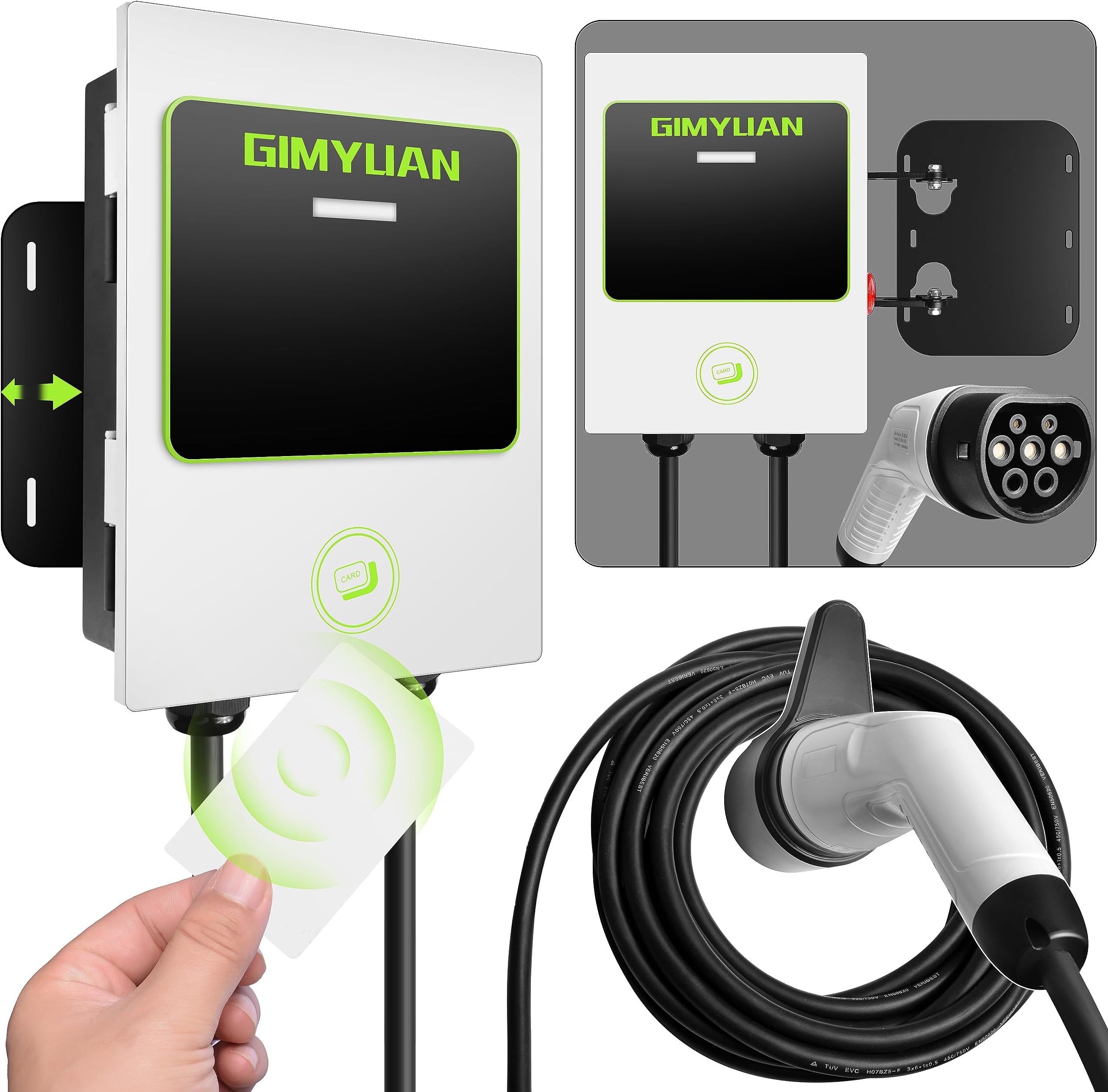 DELTACO Support Mural Câble Charge EV Type 2 - Repose-Poignée Pour Wallbox Station Electrique