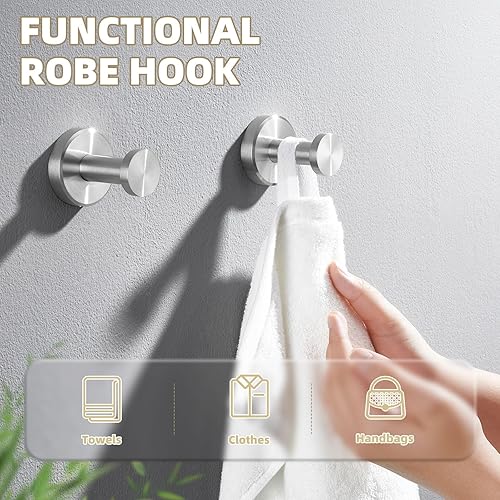 Miniatura 4 de APLusee Ganchos para toallas de baño de níquel cepillado, ganchos de acero inoxidable 304, paquete de 2 ganchos de toallas resistentes para baño,