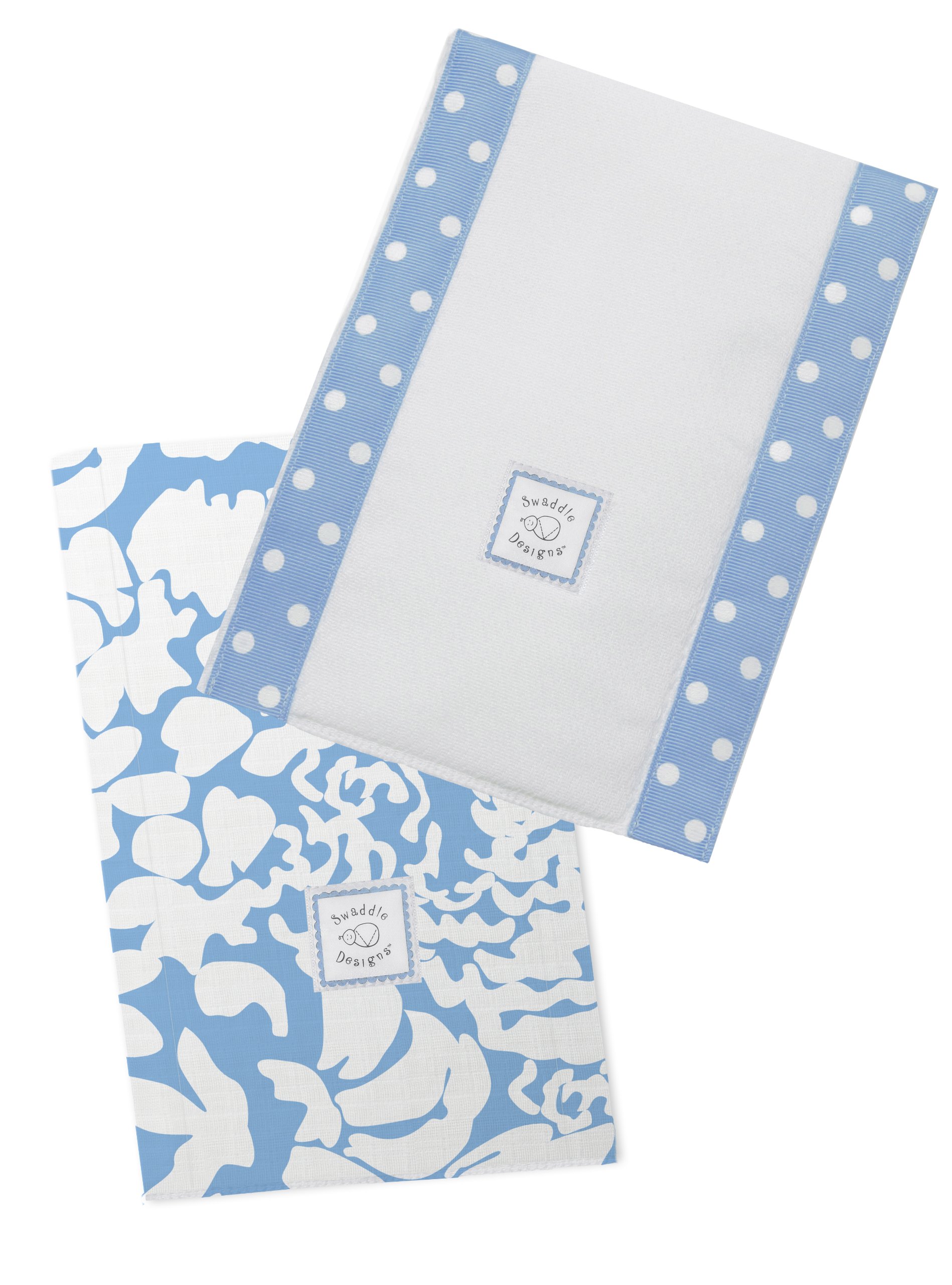 SwaddleDesigns Baby Burpies, Blue Lush, Set of 2 Cotton Burp Cloths