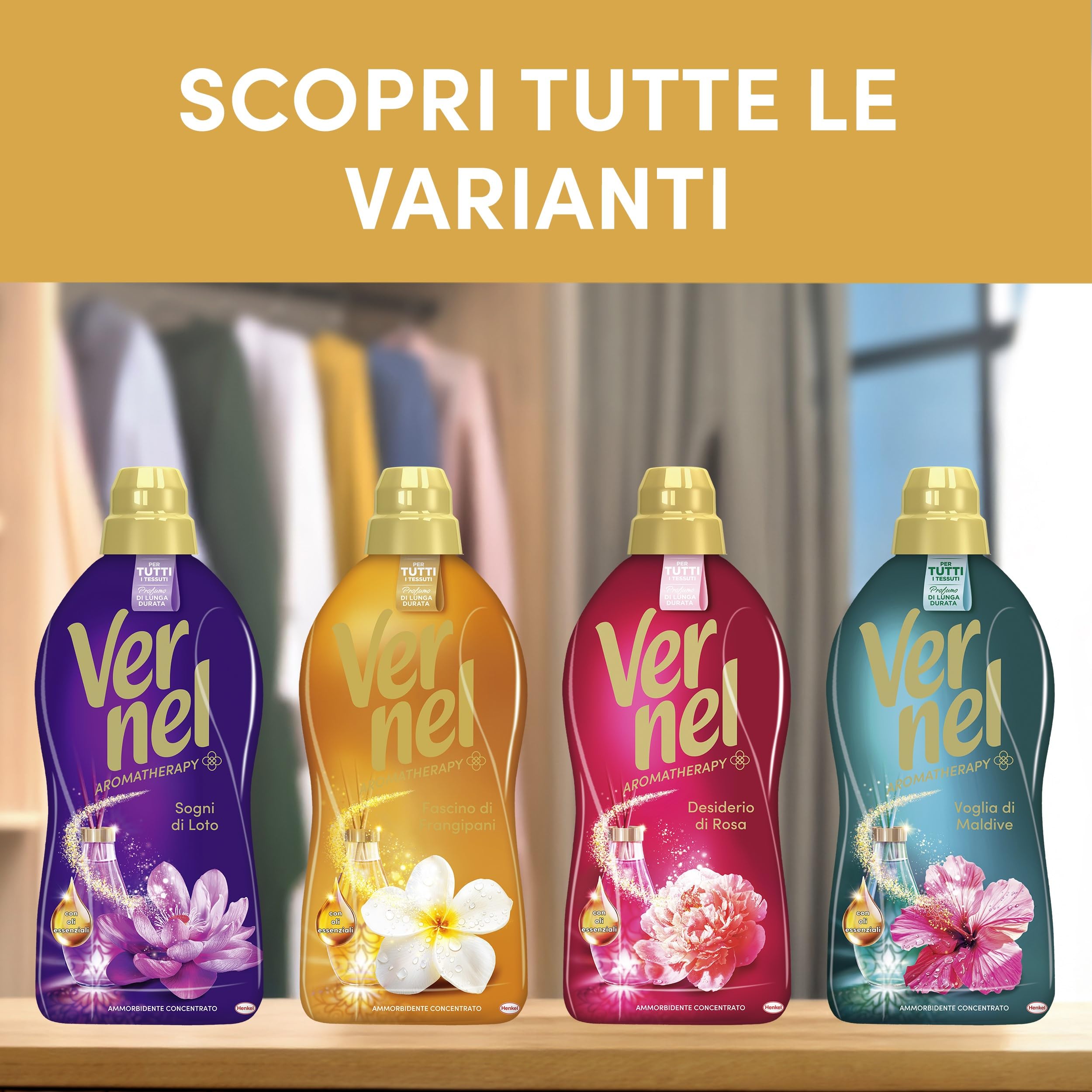 Ammorbidente Concentrato Vernel Aromatherapy Fascino di Frangipani (10 x 48 lavaggi), Ammorbidente Concentrato per Tutti i Tessuti, Profumo di Lunga Durata con Oli Essenziali