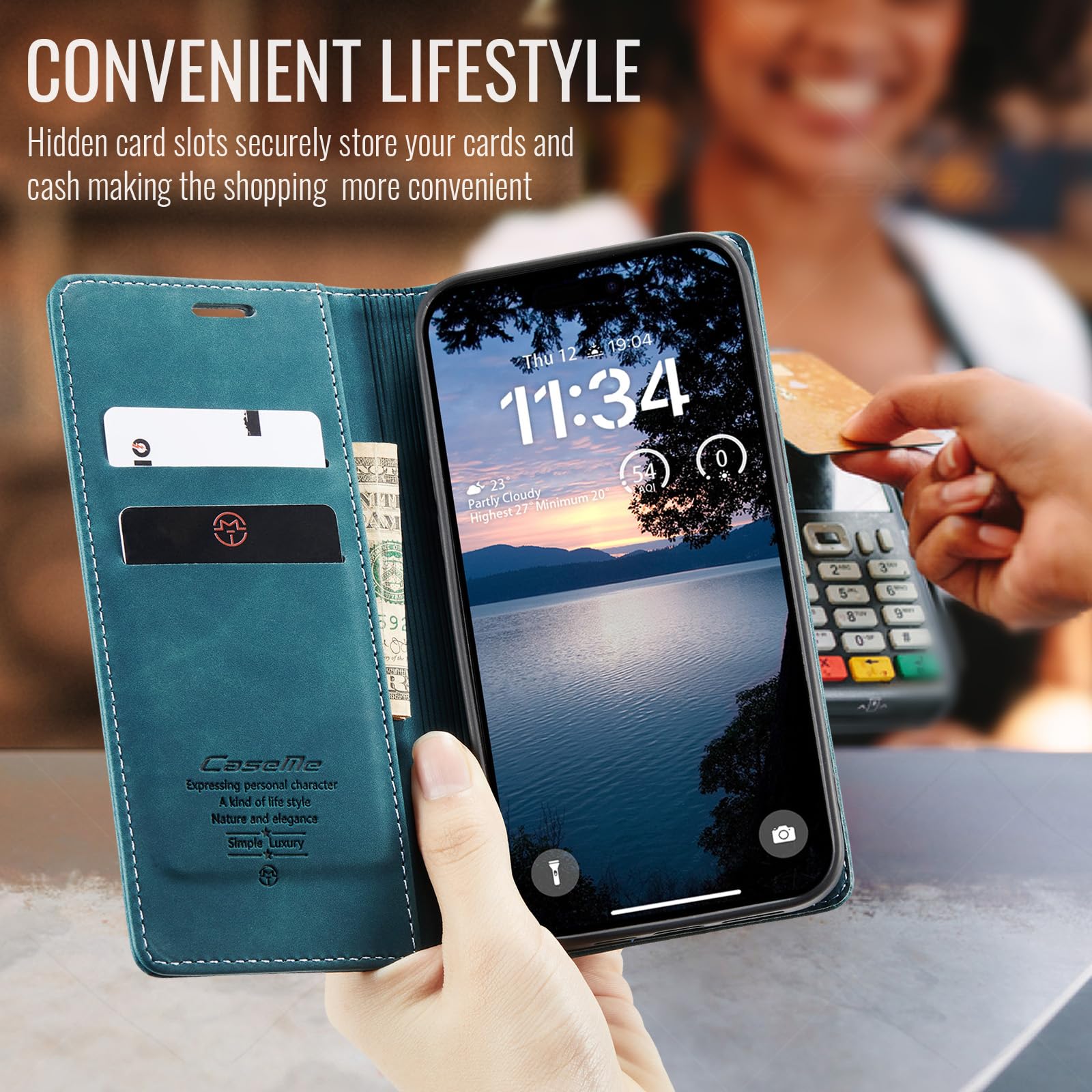 Etui do iPhone 17 Pro z podpórka, skórzane etui z klapką i portfelem z uchwytem na karty, magnetyczne zamknięcie, odporne na wstrząsy, ochronne etui na telefon iPhone 17 Pro, Zielony