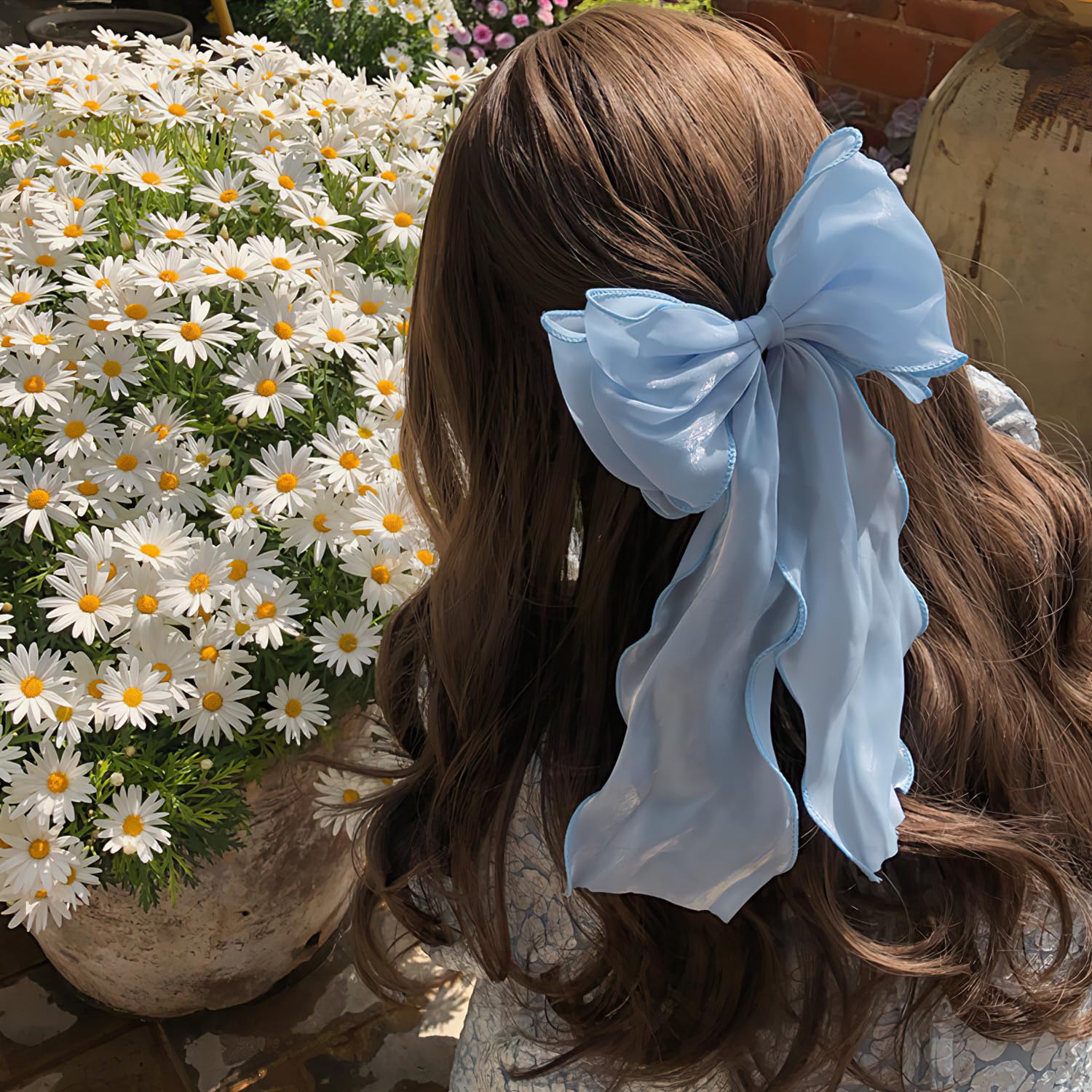 Blue Hair Bow, Oversized Bow Hair Clip for Women Long Tail Ribbons with Metal Spring Clip - Image 2