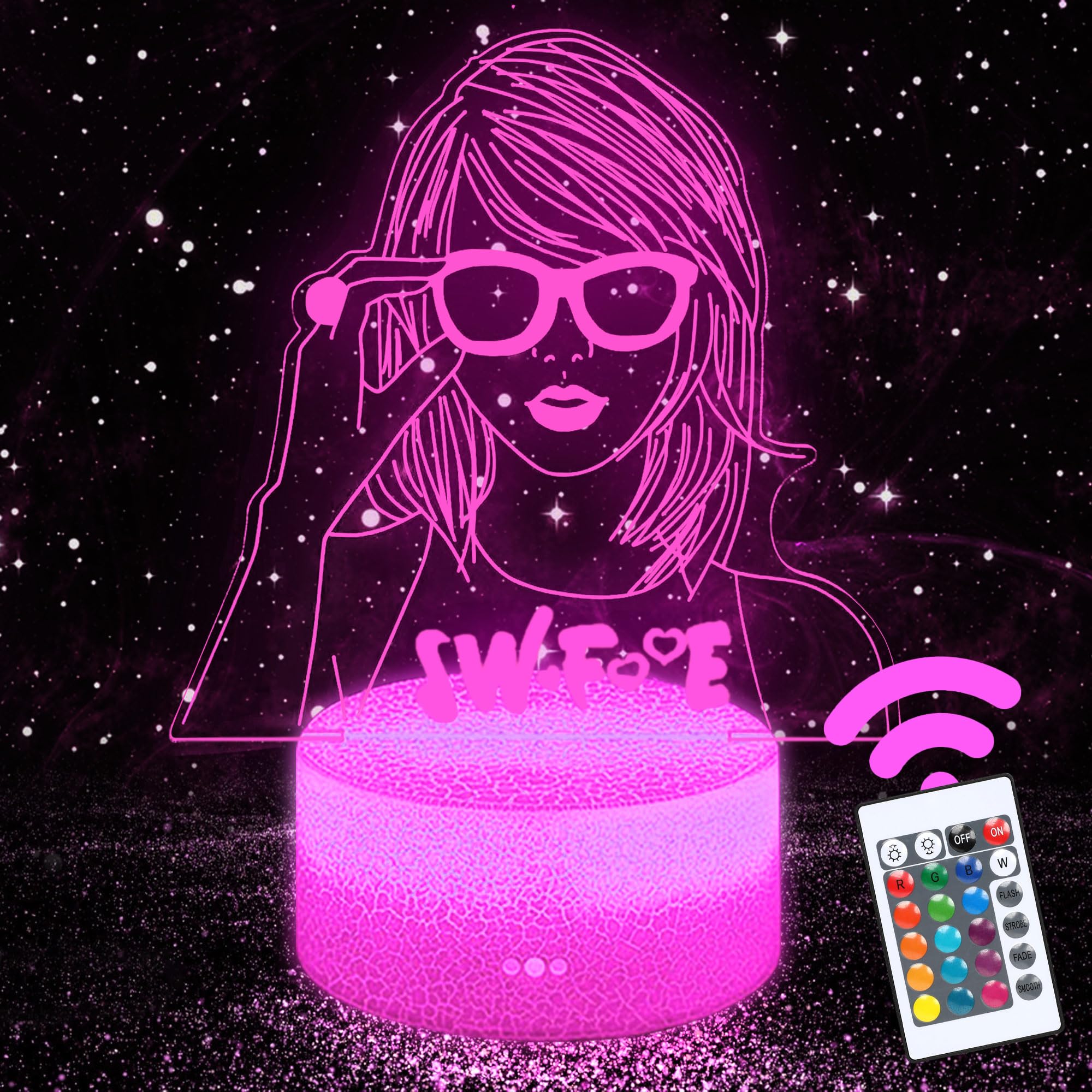 Cute Night Light Room Decor - 3D Led Light with Remote 7 RGB Color Changing - Cool Night Light Dimmable Lamp for Fans Teen Women Gifts