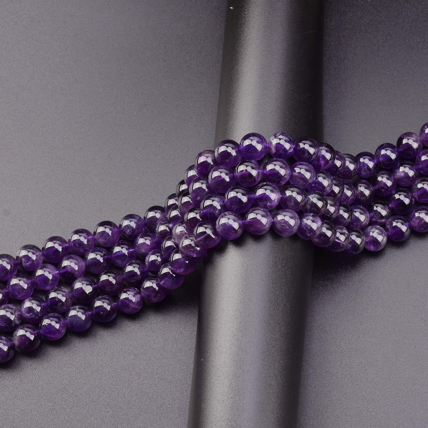 LPBeads 80 cuentas sueltas redondas de amatista natural pulidas de 10 mm con cordón elástico para hacer joyas y pulseras