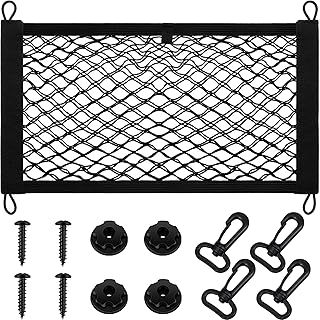 2-Layer Stretchable Small Cargo Net Pocket Storage Mesh Net Elastic Automotive Cargo Nets Storage Pouch for Pickup Truck Car Boats RV with 12 Mounting Screws and Hooks, 18 x 9.8 Inches