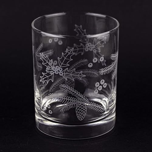 Miniatura 5 de Susquehanna Glass Company Happy Holiday's Glassware, envoltura de árbol de invierno y envoltura de acebo y pino, 14 onzas, doble en las rocas,
