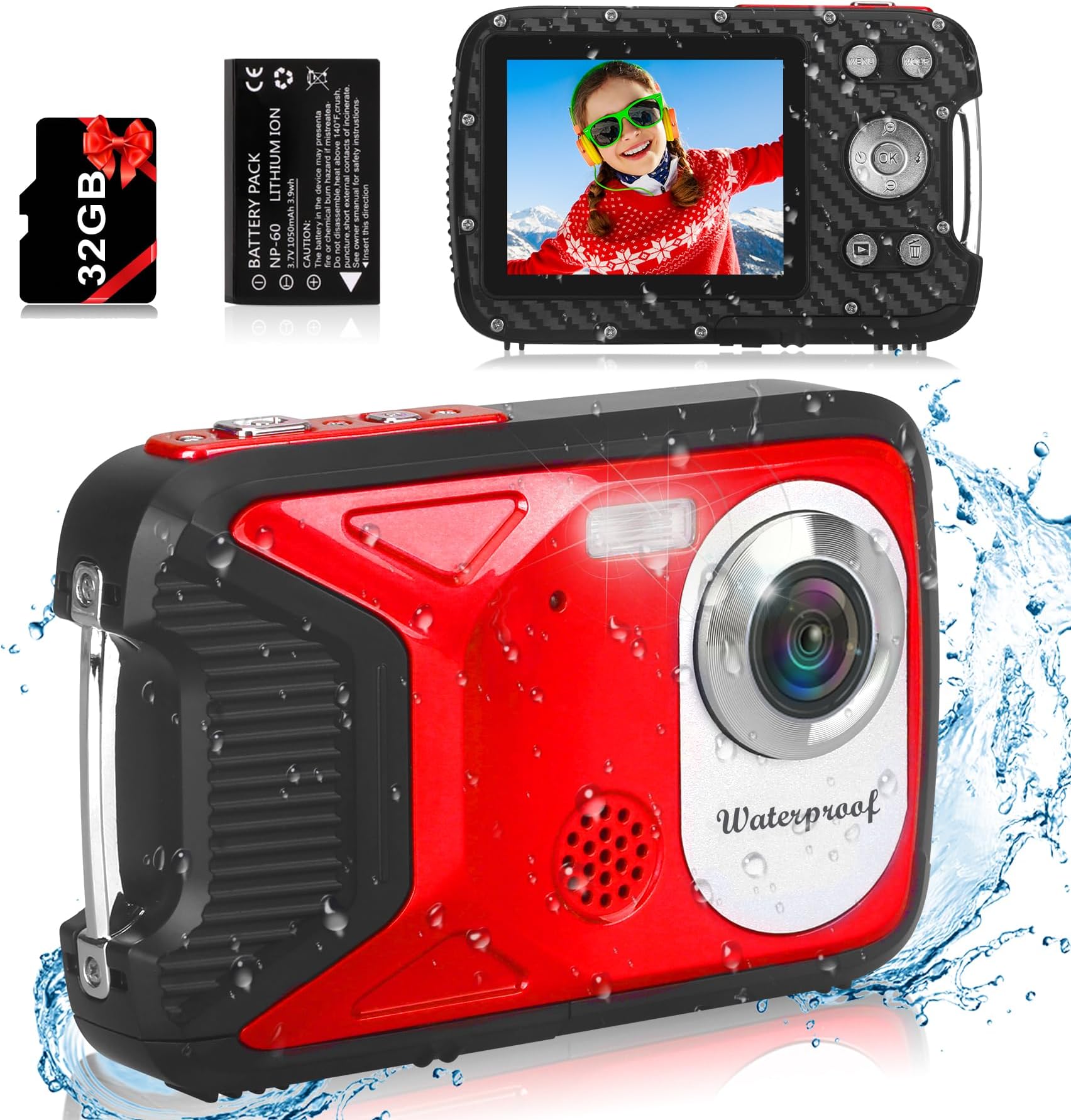 Waterproof 1080P 36MP Compact Camera for Kids with 32GB Card, Point and Shoot Portable Camera for Teens, Students, Boys, Girls, Seniors