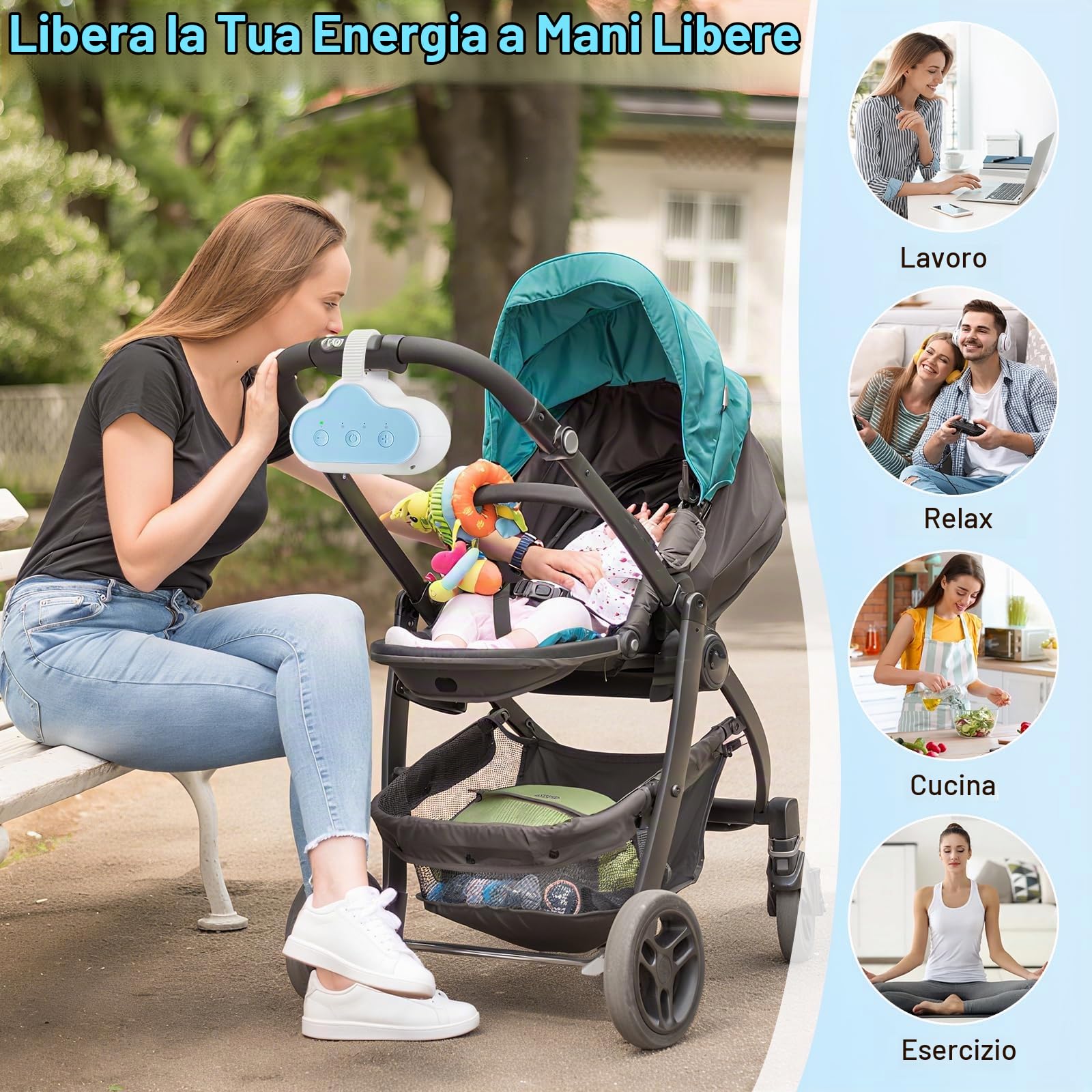 Baby Rocker, Dondola Passeggino Ricaricabile 3 Livelli di Oscillazione, Timer 30/60/90 Minuti, Dondolo Neonato a Mani Libere Compatibile con la Maggior Parte dei Passeggini con Barra Anteriore
