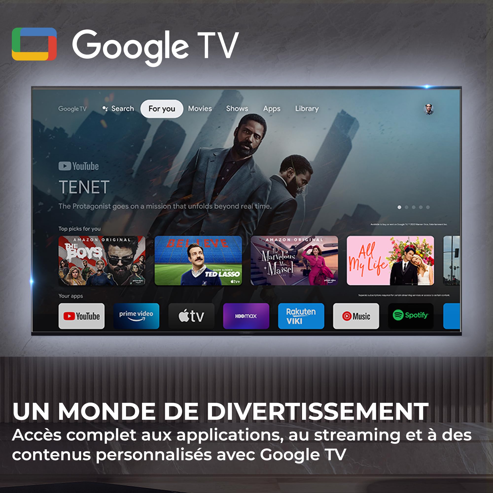 Haier QLED 4K UHD S81FUX - 43", Smart TV, Google TV, Dolby Audio, HDR10, Télécommande Intelligente, Google Assistant, Bluetooth 5.1, Gaming Accelerator, USB 2.0, DBX TV, HDMI 2.1 x 4