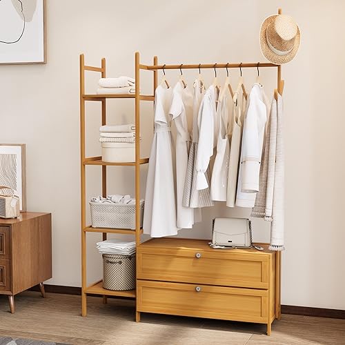 Miniatura 18 de Estante Colgante Mejorado para Ropa con Cajones, Estante de Ropa de 39.37 Pulgadas de Grosor Sólido con Estantes, Estante de 27.6 Pulgadas de Ancho