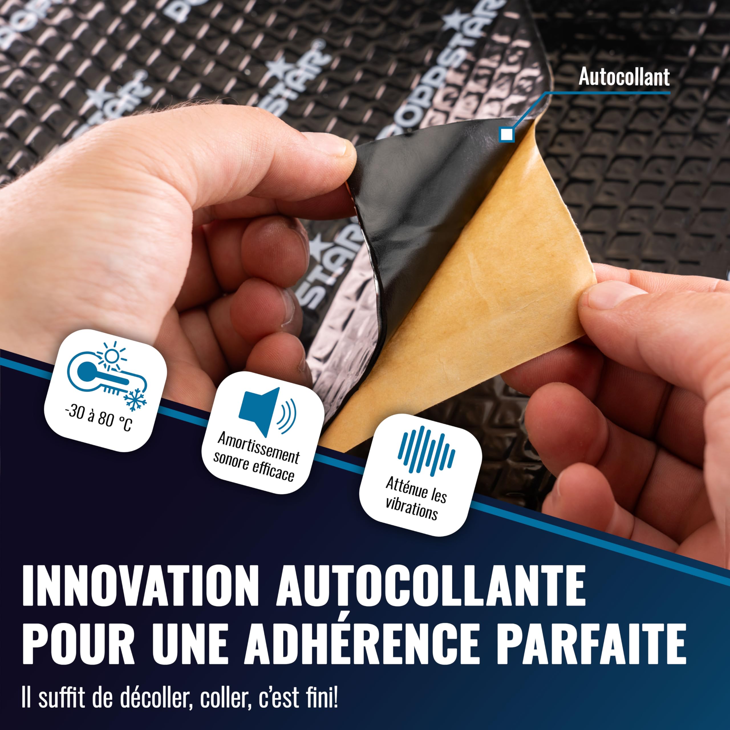 Poppstar Alubutyl Isolant phonique voiture autocollant (tapis d’isolation 2 mm, 17 pièces de 40 x 25 cm (1,7 m²)), noir