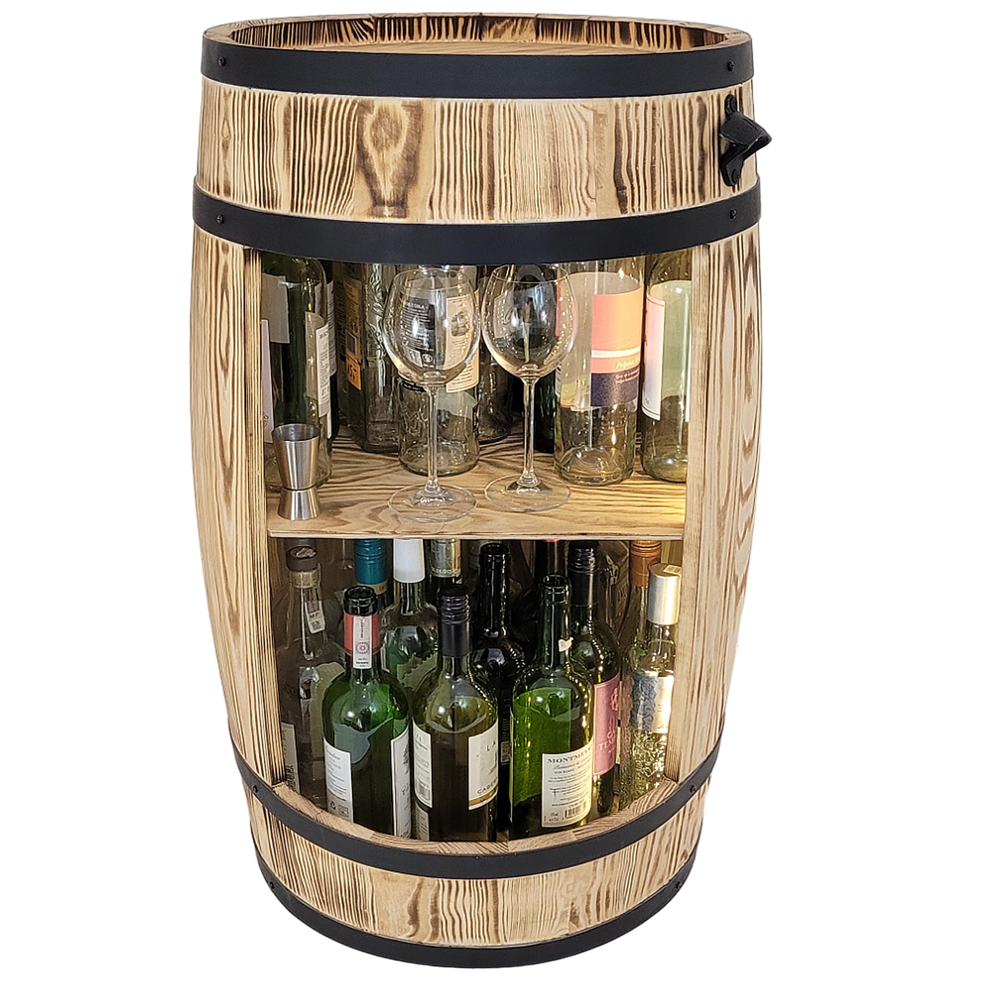 weeco Barile in legno con luci a LED – Armadietto da bar – Barile per vino – Armadietto per vino in stile retrò – Bar in botte di legno – Barile di vino bar 80 x 50 cm