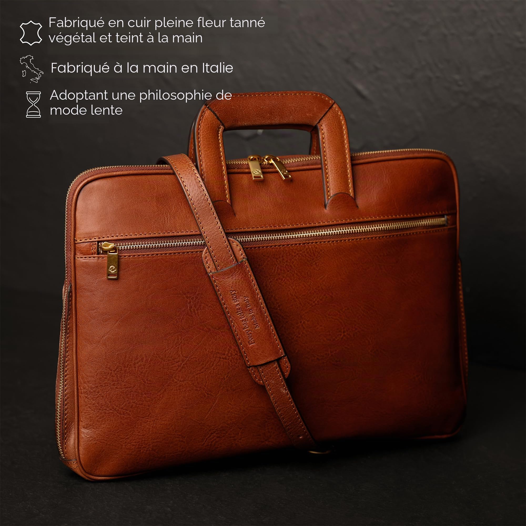 Time Resistance Mallette en Cuir Mince - Sac d'Ordinateur en Cuir Italien Fait à la Main - Sac pour Ordinateur Portable