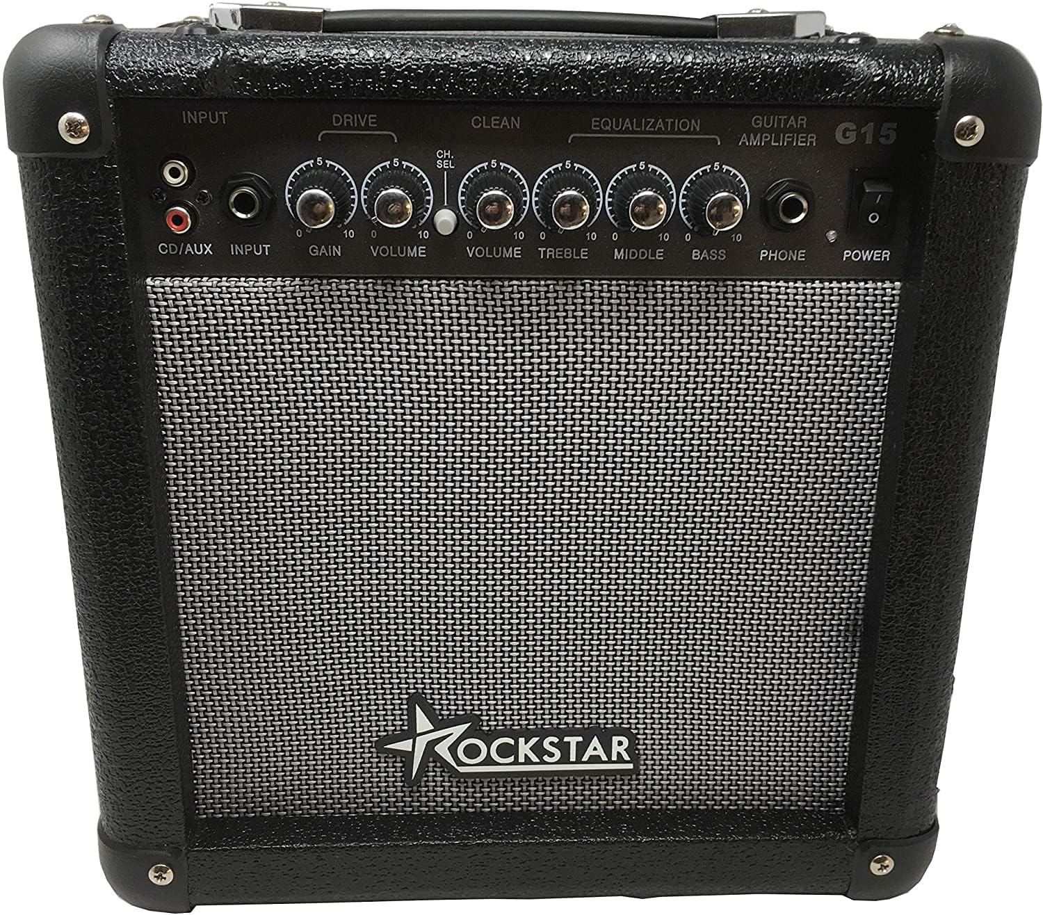ROCKSTAR MUSIC - Amplificador de Guitarra Eléctrica G15 | 15W Potencia | Altavoz 8 Pulgadas | Canales Clean y Drive | Salida Auricular, Entrada Auxiliar RCA