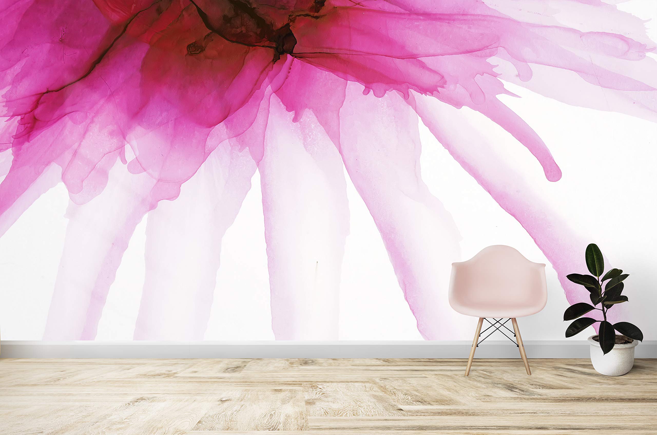 Pink Flower Watercolor Alcohol Ink Stain Abstract Design. Peel and Stick Wallpaper | Removable Wall Mural. #6252 (9ft Tall X 12ft Wide)