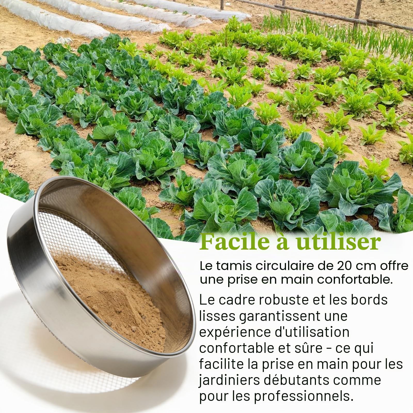 Tamis De Jardin En Acier Inoxydable, 5 En1 Tamis Jardin, Tamis À Compost Rond En Métal, Rond 20 Cm, Avec Pelle Et Gants Avec 5 Tamis Interchangeables Ø 3,6,9,10,12 Mm Pour Terre, Compost, Semences
