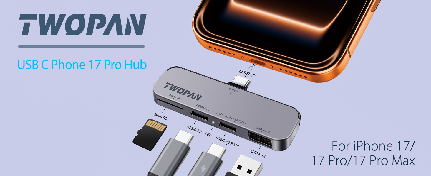 分配器・切替器 TWOPAN USB C Phone 16pro Hub TP-T10 TWOPAN Hub USB C para gravação de vídeo ProRes – Alumínio