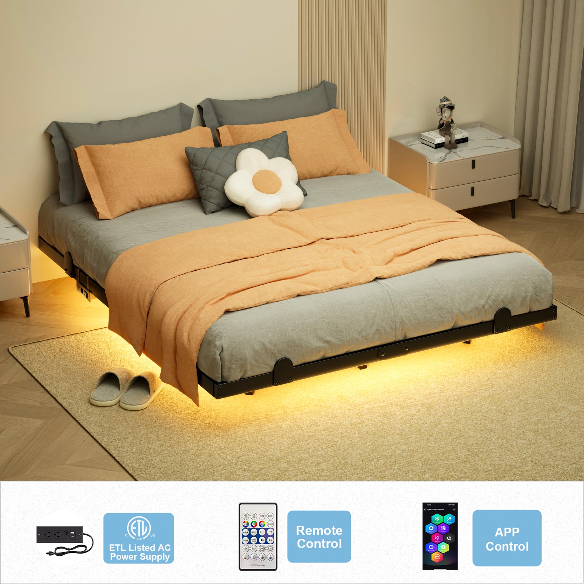 Amazon｜LUKIROYAL フローティングベッドフレーム スマートLEDライトと