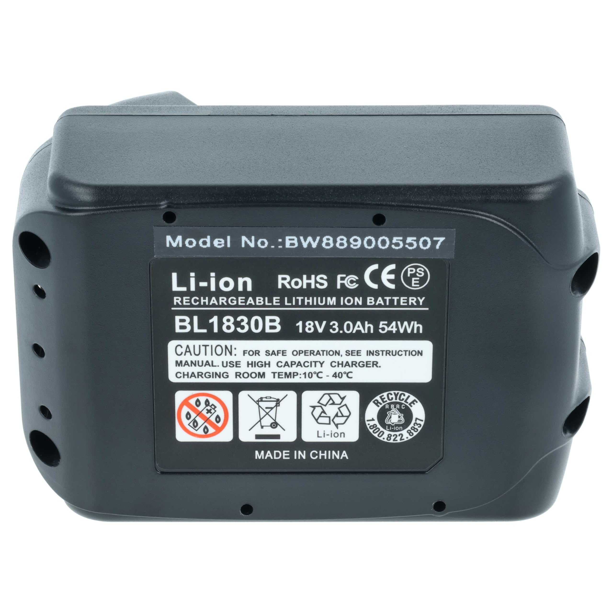 vhbw Akumulator kompatybilny z Makita 9V/3A, BL1850 18 V, 3 AH, 5 V/3 A, 12 V/3 A, PD65W, 25 A, 15 V/3 A, 20 V/3 (3000 mAh, litowo-jonowy, 18 V)