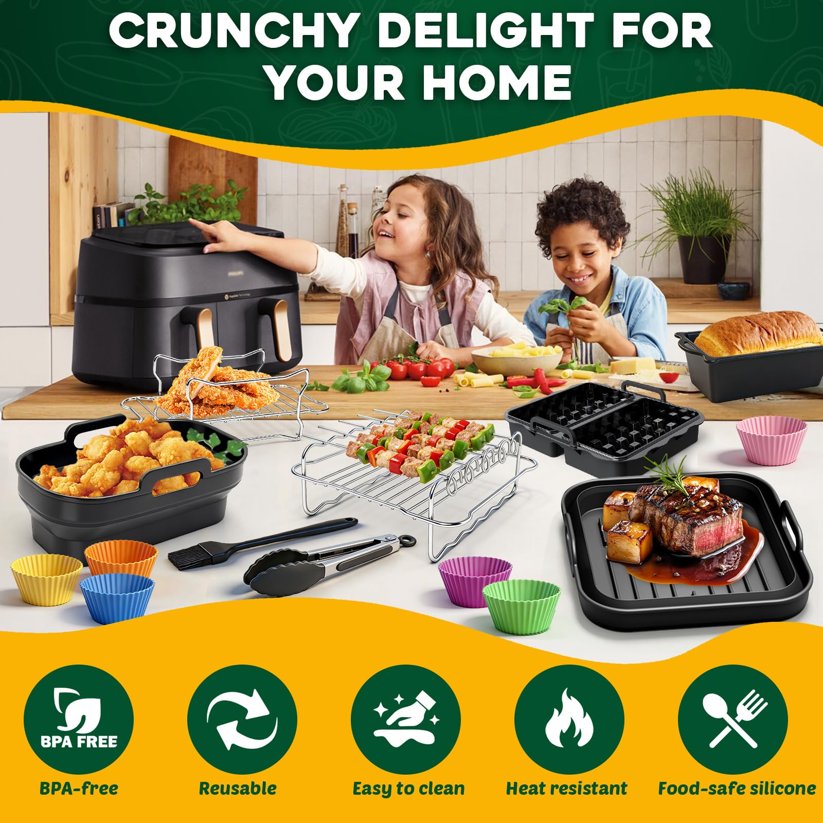 Akcesoria do frytkownicy na gorące powietrze do Philips Airfryer Dual Basket 3000-5000 seria 9 l (6 l/3 l), 15 sztuk silikonowych form do pieczenia Air Fryer Accessories, silikonowa forma do