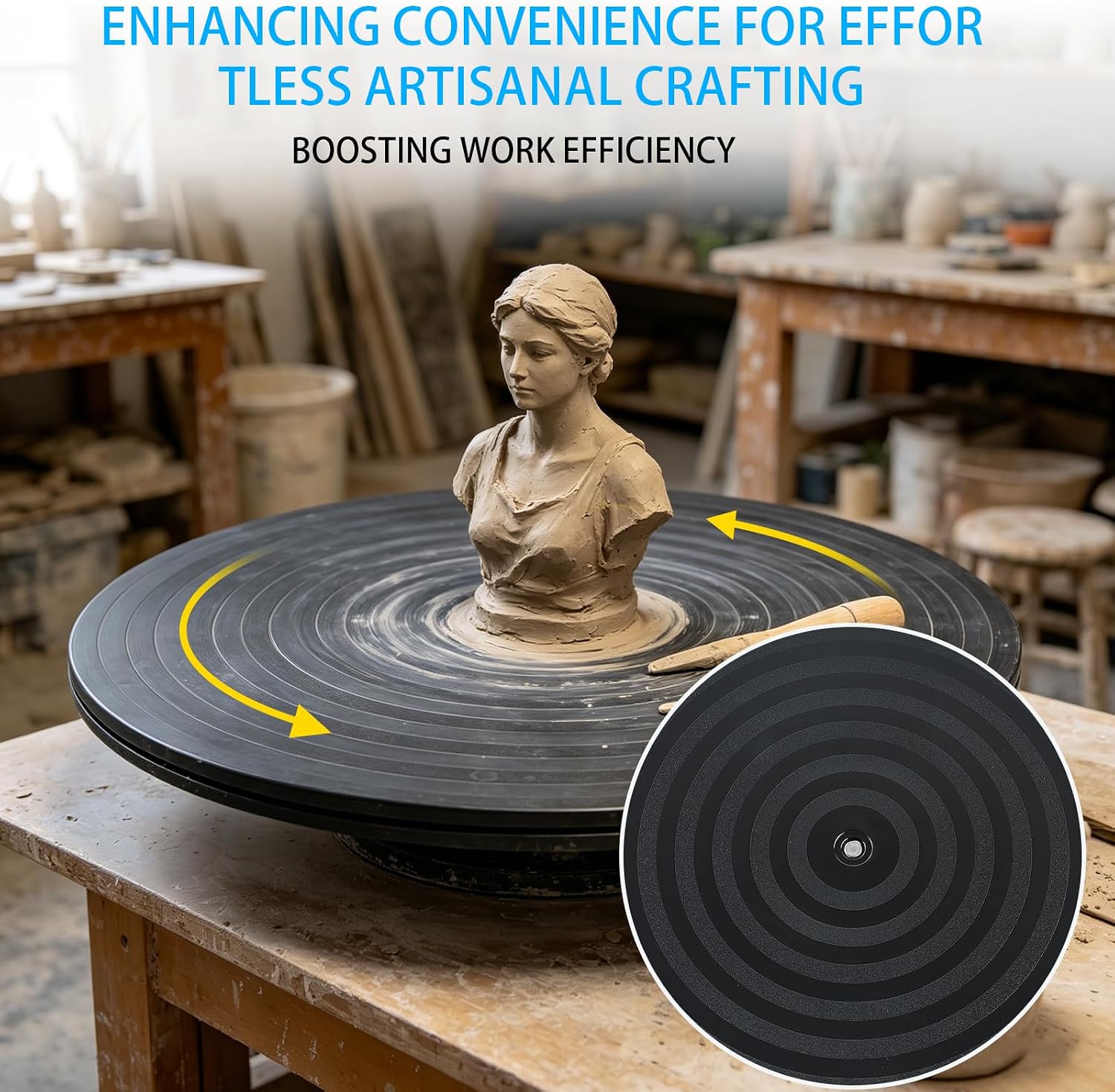 1 Pack 14 Inch Lazy Susan Turntable Heavy Duty Rotating Platform Smooth 360 Swivel for Tabletop, Monitor, Crafts, and TV - Black