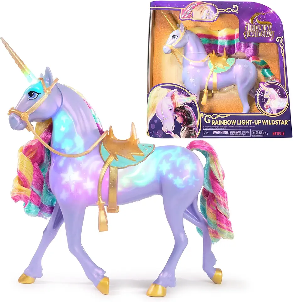Enhörningsdocka med regnbågsbelysning.