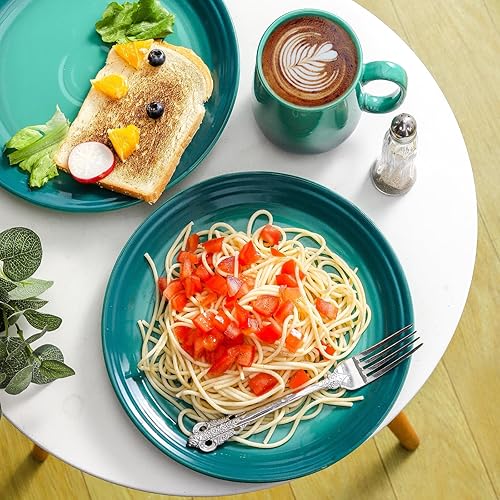 Miniatura 4 de Hasense Juego de 4 platos de cerámica grandes de 10 pulgadas, platos llanos para servir ensalada y postre para fiestas de Navidad, juego de vajilla