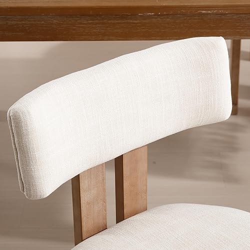 Miniatura 5 de chairus Juego de 2 sillas de comedor de tela de lino, sillas de madera de granja para cocina y comedor, color beige