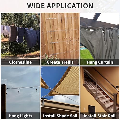 Miniatura 6 de COOLYARD Kit de accesorios para vela con cable de cable, cable de avión recubierto de vinilo de 48 pies (12 pies x 4), kit de colgar de 6 pulgadas