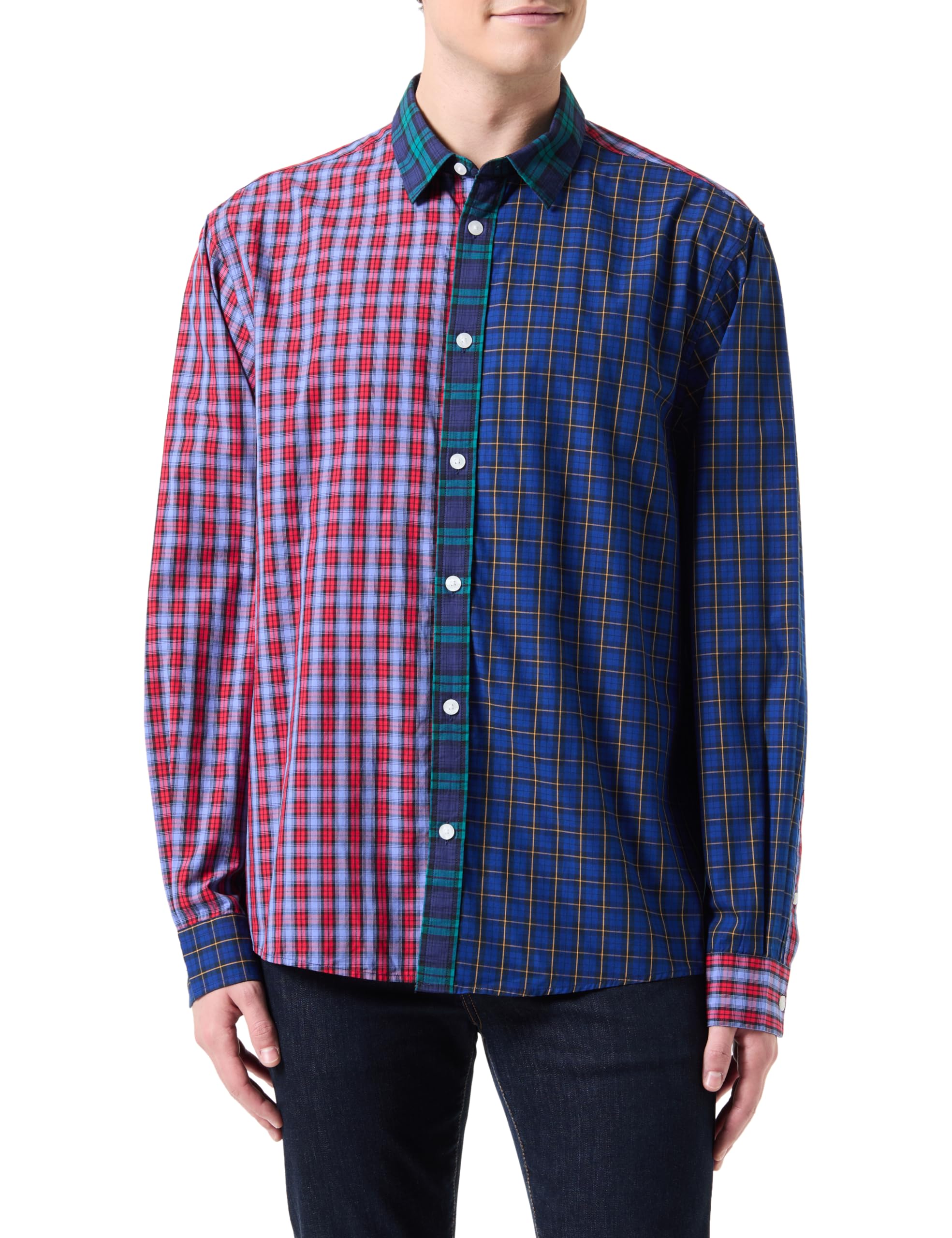 Desigual Men's Woven Long Sleeve T-Shirt, Blue, L