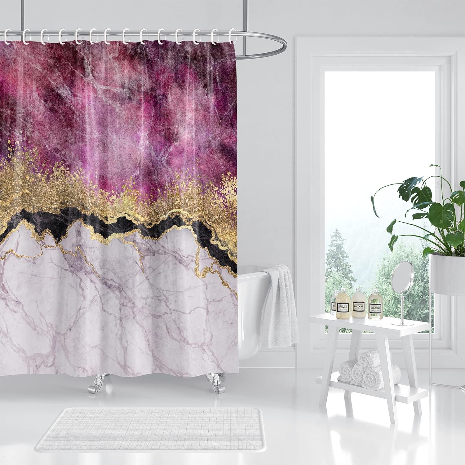 Marble Shower Curtain, Pink Marble Shower Curtain Set