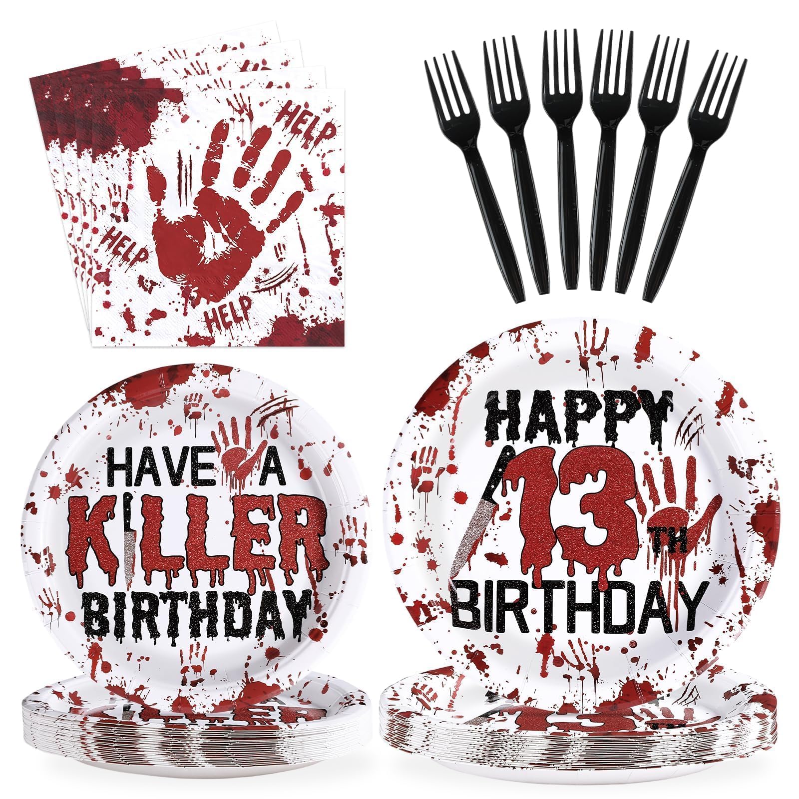 96Pcs Killer Happy 13th Birthday Party Decorations, Serve 24
