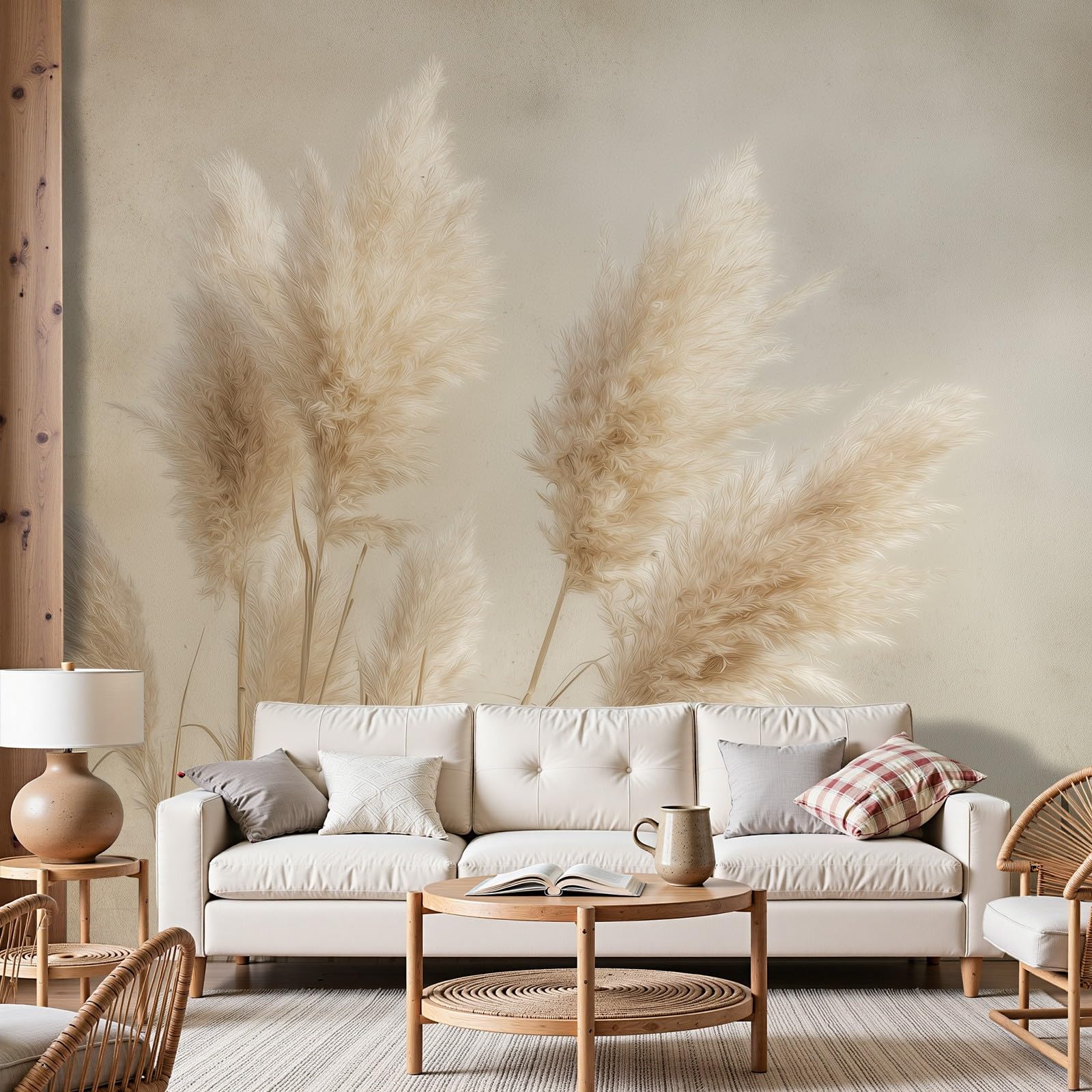Dyjuaa Pampas Grass 2 Pampas Grass Photo Wallpaper Vintage Nature Murals 350X256 Cm Pastoral Plant Wall Mural For Bedroom Living Room Tv Background Sofa Wall (Not Self-Adhesive)