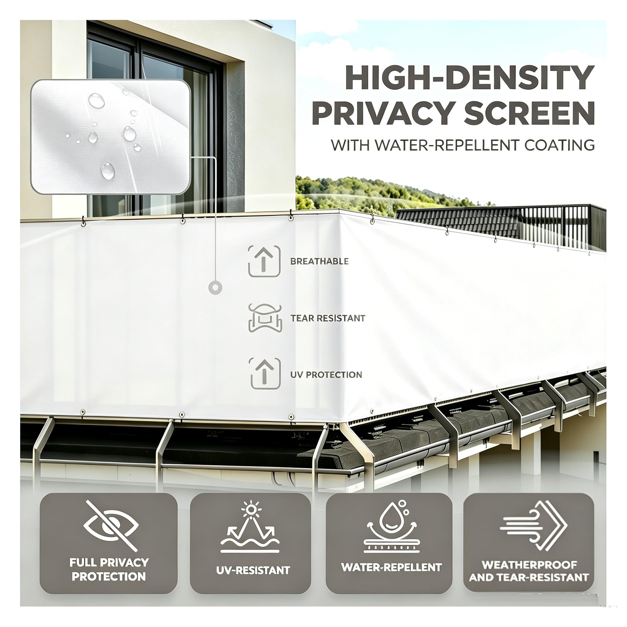 Malla de privacidad para cercas - 3.5x3M/350x300CM Blanco - Imalla Resistente privacidad, Barrera de Malla Exteriores, barandilla de Seguridad Balcones y terrazas, Bridas para Cables