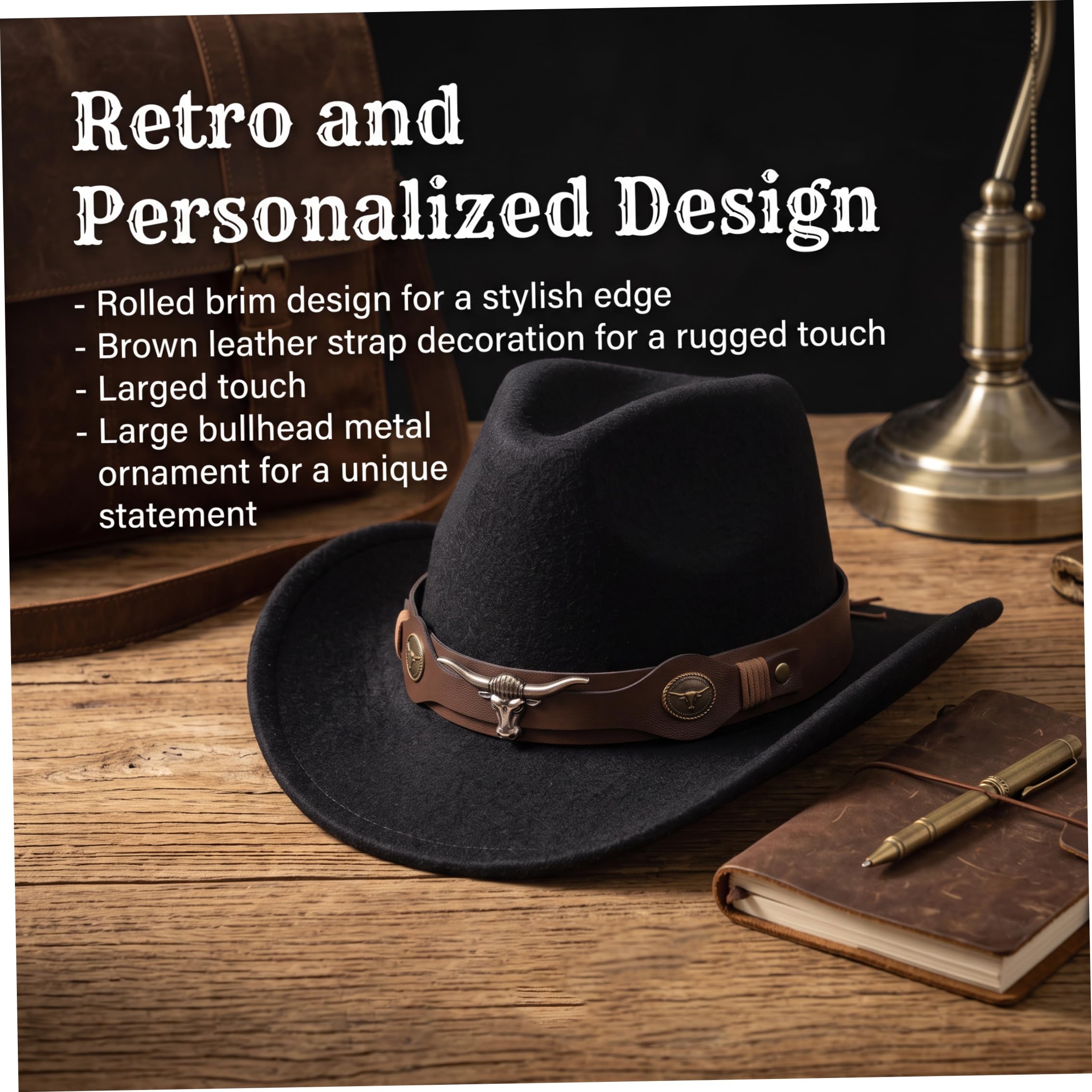 Cappello Western per uomo e donna, finitura Fedora Coffee con testa di