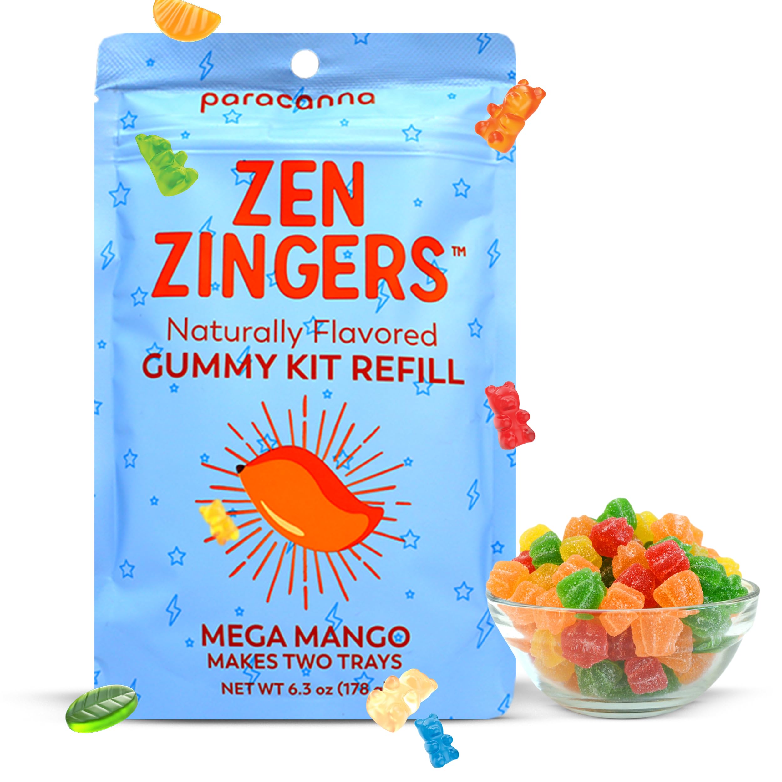 Sponsored Ad - Zen Zingers Gummy Mix - Mango Flavor - Makes up to 84 Gummy Bear-Sized DIY Infused Gummies at Home - No Decarb Machine Needed - Works with Oil, Tincture, Nano Emulsion, Distillate - 178g