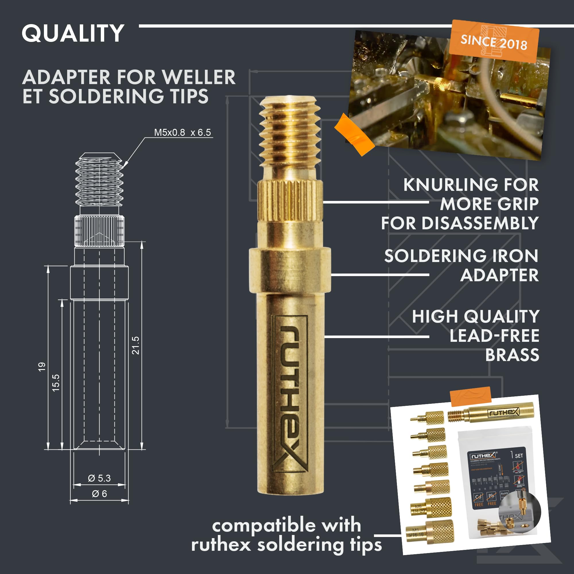 ruthex 2 punte di saldatura adattatore Weller Serie ET & LT – punta per saldatore compatibile con saldatore Weller WE1010, WP80, WEP70 per punte di saldatura ruthex per l'inserimento di inserti