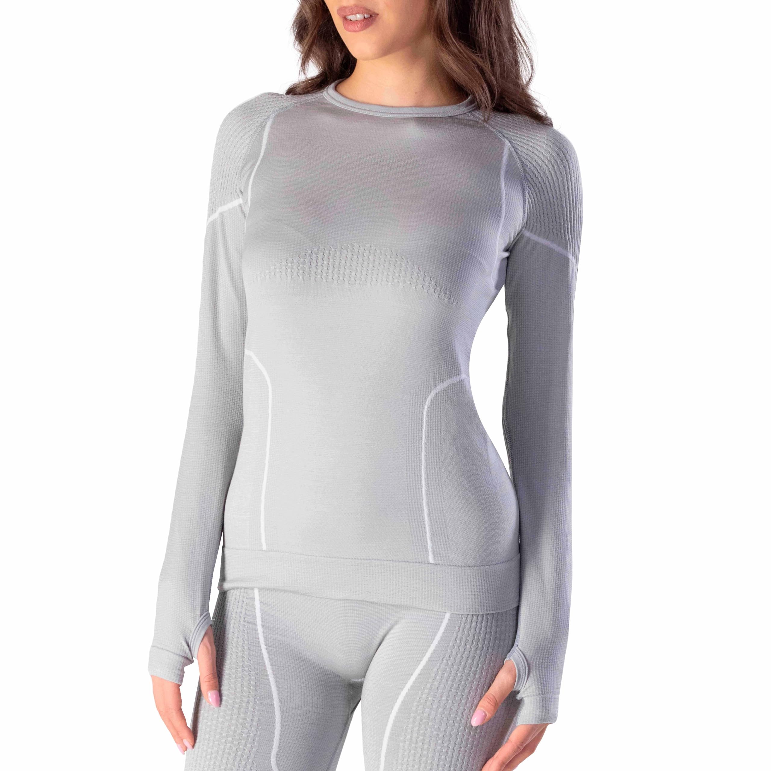 Risalti Maglia Termica Donna Lana Merino Tech - Intimo Termico Donna Invernale Manica Lunga Traspirante, Abbigliamento Termico Senza Cuciture - Made in Italy