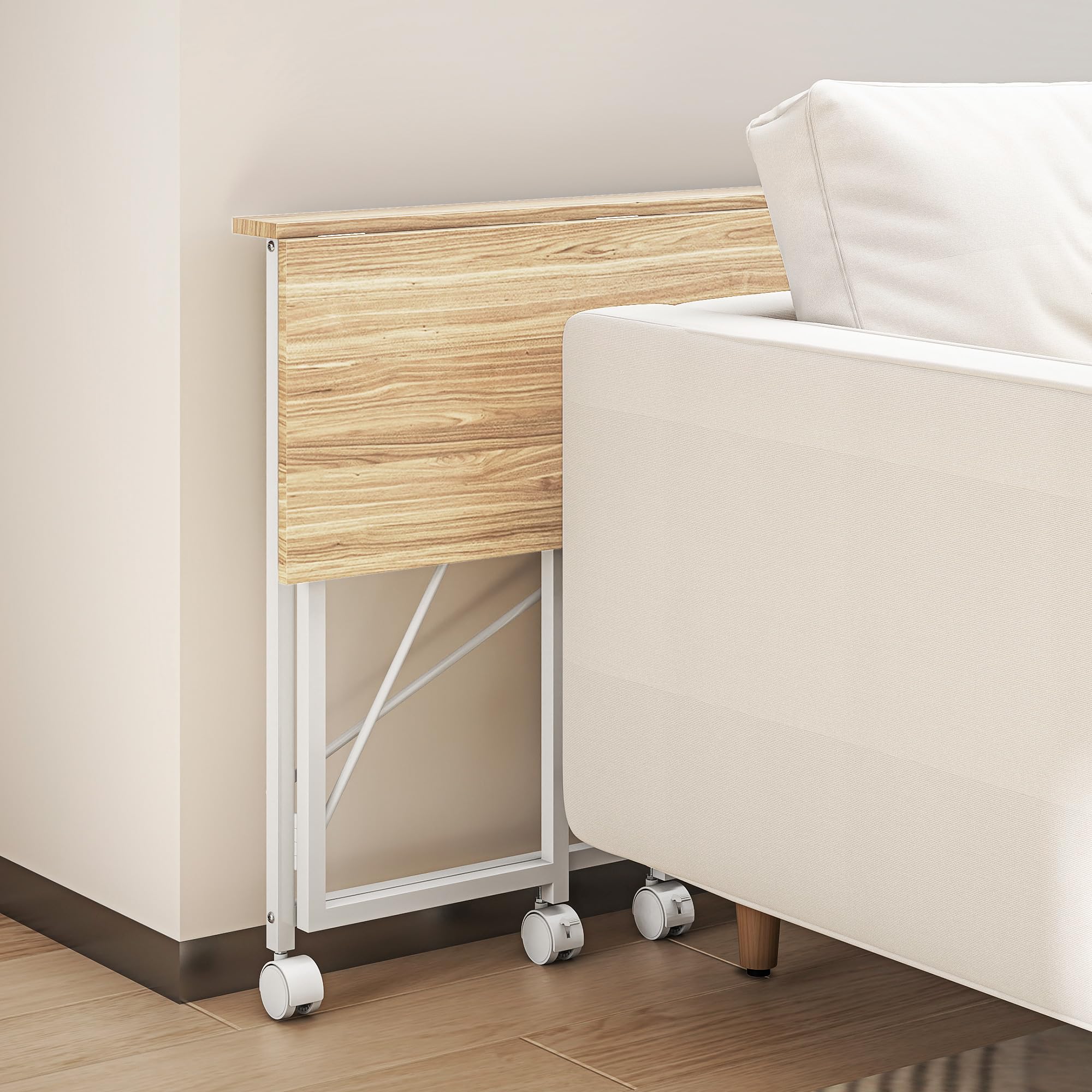 HOMCOM Scrivania Salvaspazio Pieghevole Portatile 80x40x75 cm Rovere | Scrivania Piccola, Ruote Frenanti, Tavolo Computer Richiudibile, per Studio Casa Ufficio