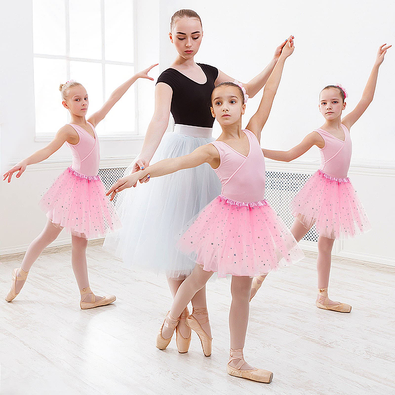 Sibba Sparkle Tutu spódnica do tańca, 3 warstwy tiulu, cekiny, gwiazdki, spódnica, do odgrywania ról, urodziny, dla księżniczki, na imprezę, dla dziewczynek w wieku 2-7 lat, sportowa odzież