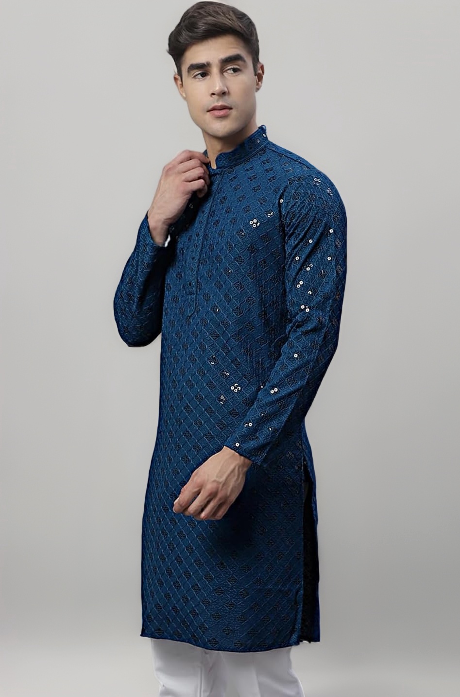 Jompers Men's Chikankari Embroidered and Sequence Kurtas Only