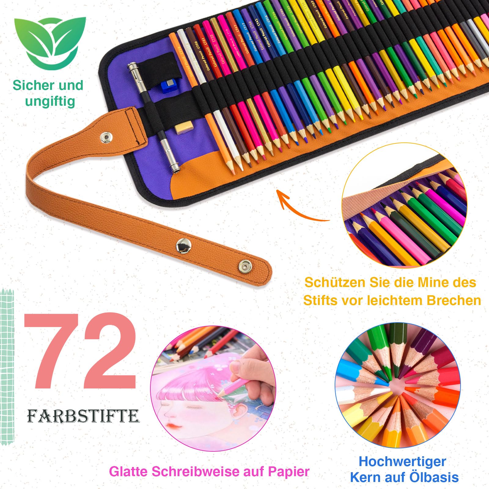72 Buntstifte Set- Professionelle Buntstifte für Erwachsene und Kinder, Farbstifte Perfekt für Künstler Skizze Malstifte Set zum Zeichnen Ausmalen