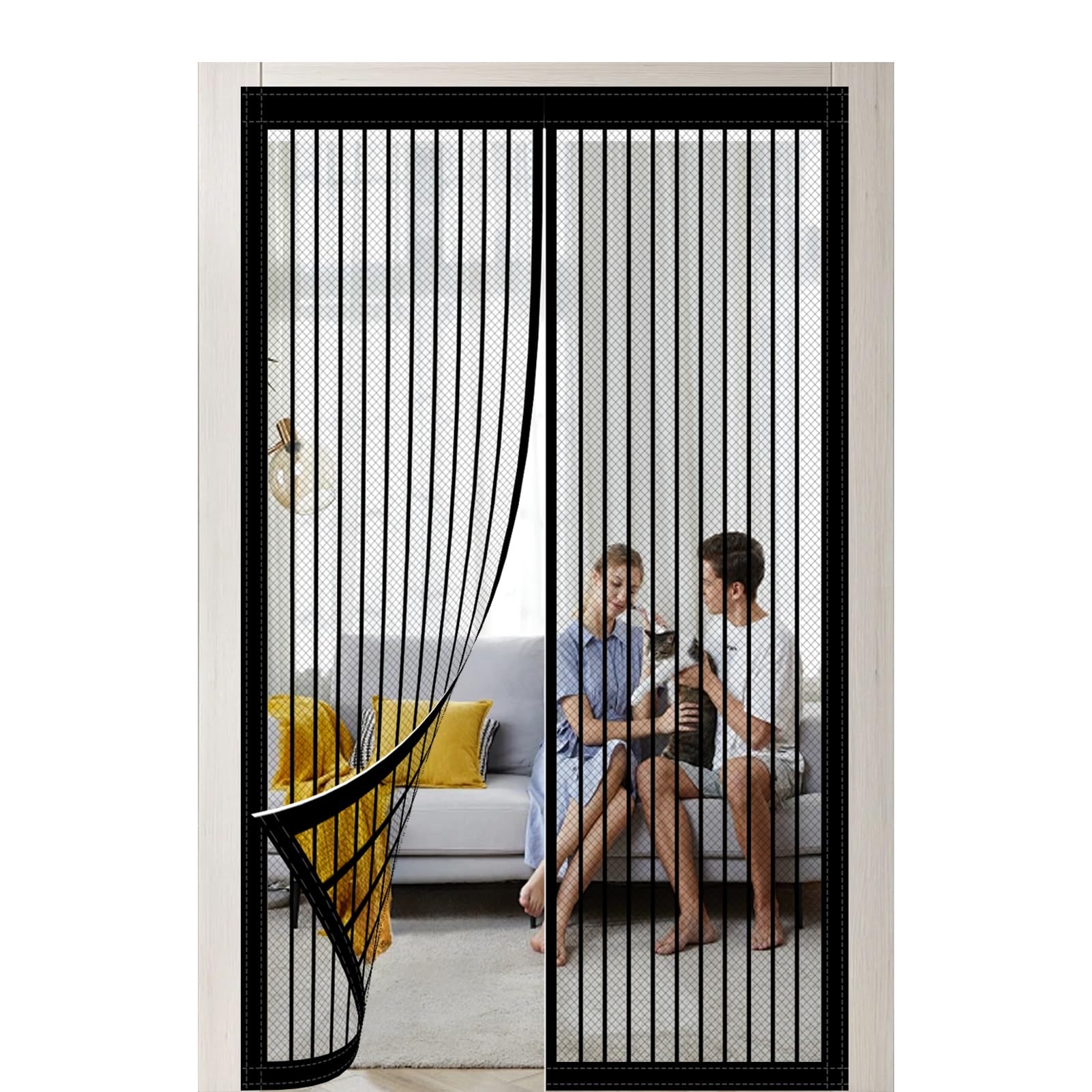 Magnetic Door Curtain 109 x 181 cm Self-Adhesive Fly Screen for Doors Keep Bugs Out for Windows Doors Patio, Black