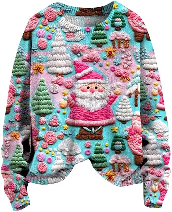 Ugly Sweatshirt for Women Trendy 2025 Holiday Long Sleeve Fall Pullover Tops Xmas Tree Print Cute Winter Outfits