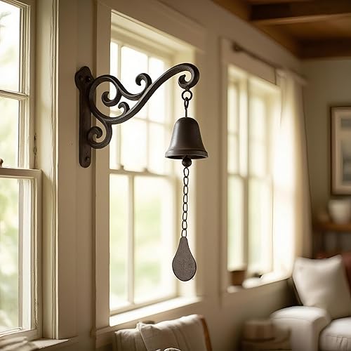 Miniatura 6 de Campana de cena vintage de hierro fundido para exteriores, campanas colgantes para puerta, patio, granja, interior, jardín (sonido de campana