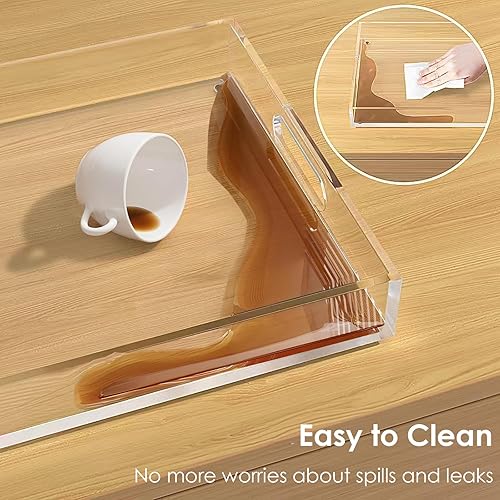 Miniatura 7 de Paquete de 2 bandejas para servir con asas, bandeja de acrílico transparente para servir alimentos, bandejas grandes de alimentos al aire libre para