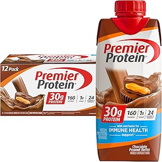 Premier Protein Batido, mantequilla de maní con chocolate, 1.06 oz de proteína, 11 fl oz, 12 unidades
