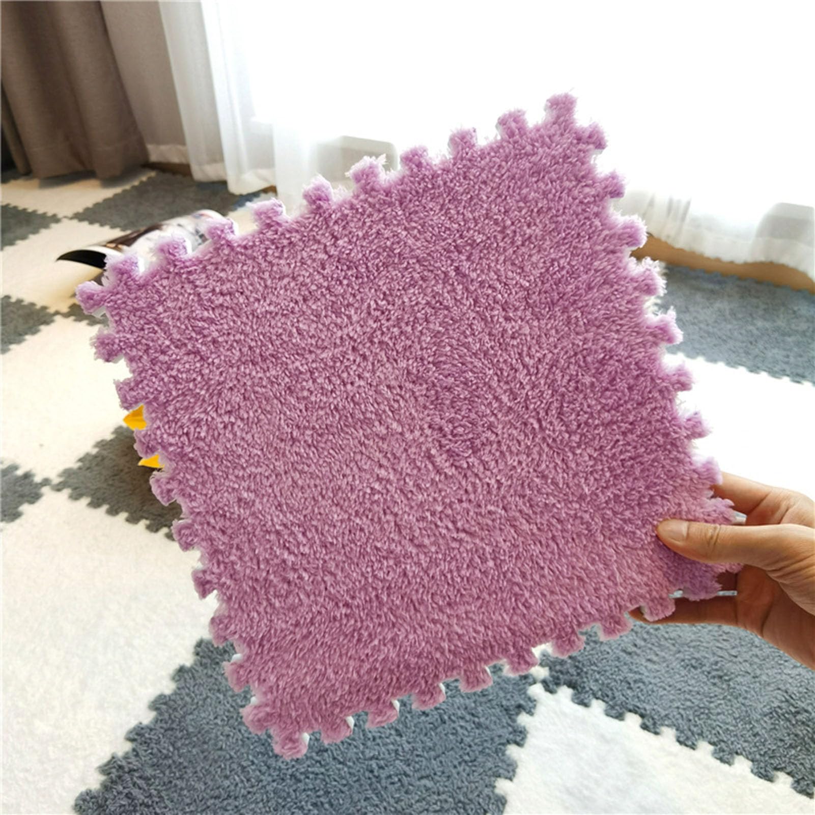 Giuntura Tappeto ad Incastro Splicable tappeti Quadrati ad Incastro, 20/50 Pezzi, Morbido Cuscinetto in Schiuma di Peluche, Tappeto Antiscivolo, soffice Piccolo Tappeto i,Purple-50pcs
