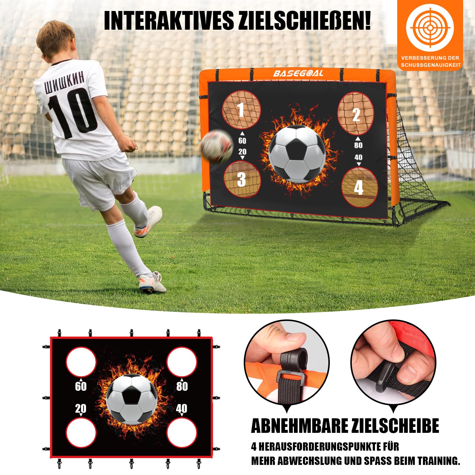 Klappbares Fußballtor Garten 150x120cm - Fussballtore für Garten mit Zielscheibe, Fussball Tor Outdoor mit Tragetasche & Erdankern - Ideal für Garten, Strand & Vereinstraining