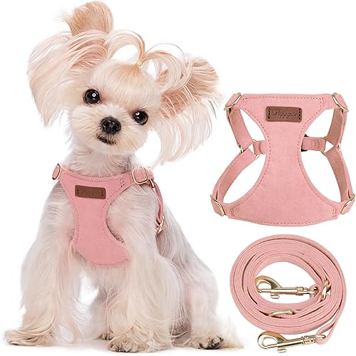 Puppytie No Pull XXS Puppy Harness with Multifunction Dog Leash,Soft Adjustable No Choke Escape Proof Pet Harness Vest,Pink,XXS A-Rosa